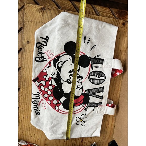 Disney Store Mickey & Minnie Mouse Love Canvas Tote Bag Valentine Heart Kiss NEW - Picture 2 of 4